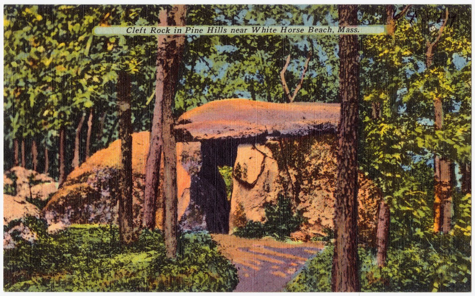 Cleft Rock in Pine Hills near White Horse Beach, Mass., Boston Public Library - undated