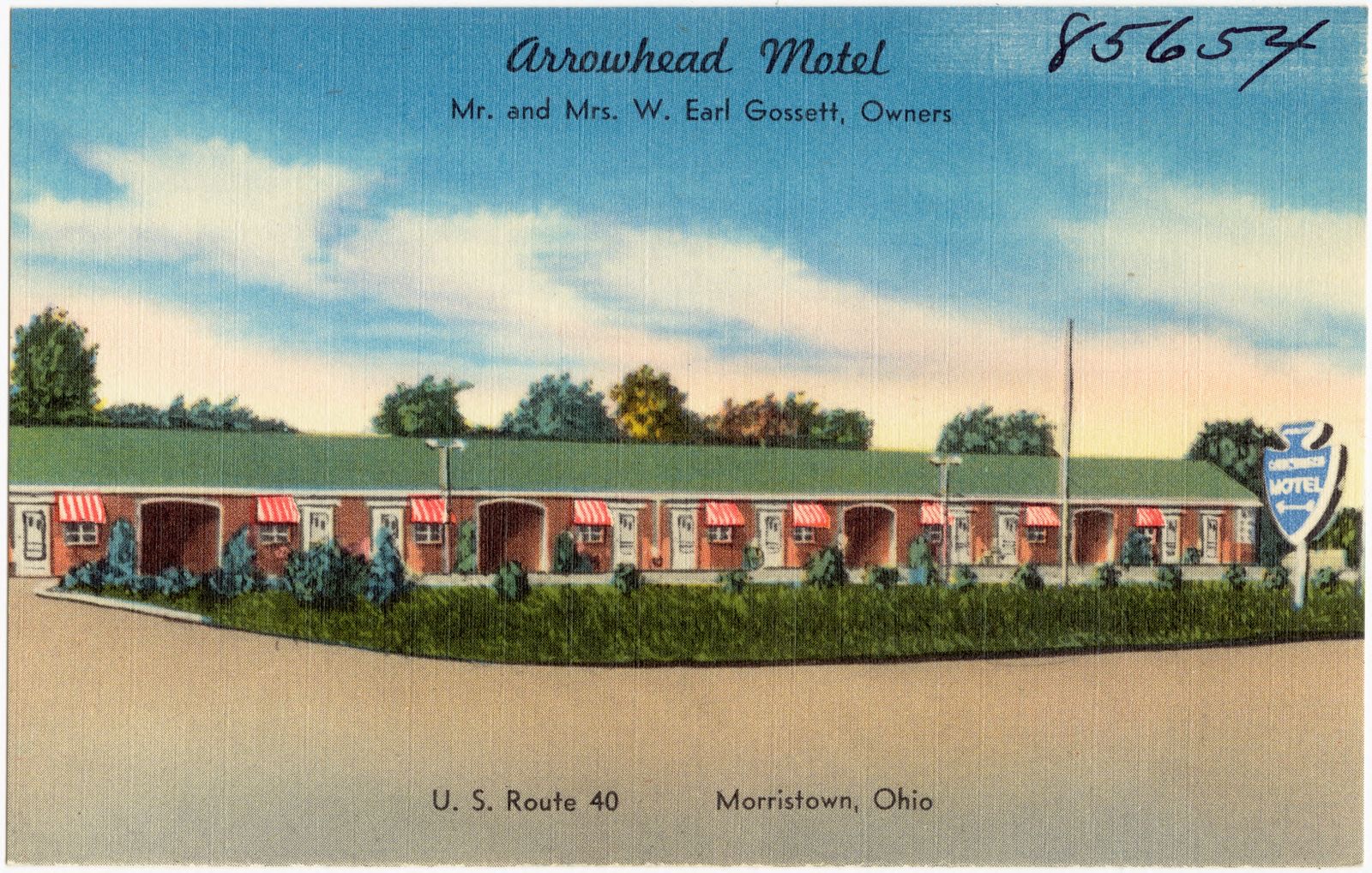Arrowhead Motel, Mr. and Mrs. Earl Gossett, owners. U.S. Route 40, Morristown, Ohio, Boston Public Library - undated