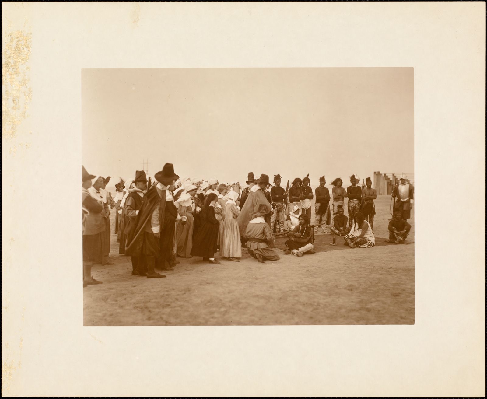 Plymouth Tercentenary Pageant, Pilgrims and Indians, treaty of April, 1621, Plymouth Public Library - undated