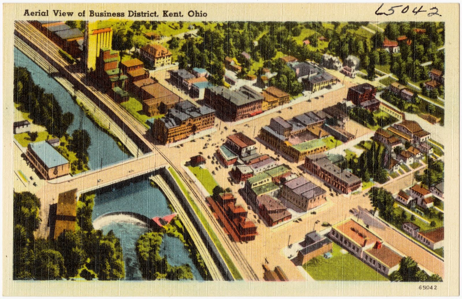Aerial view of Business District, Kent, Ohio, Boston Public Library - undated