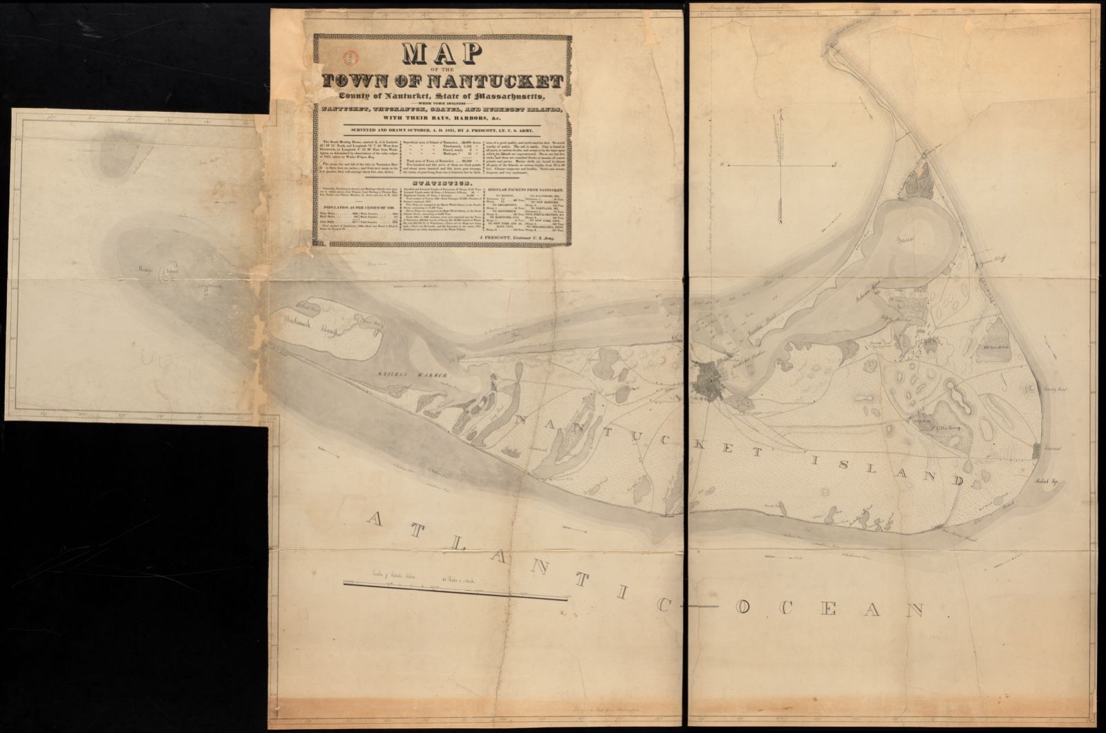Map of Nantucket made by J. Prescott, dated 1831, Massachusetts Archives - undated