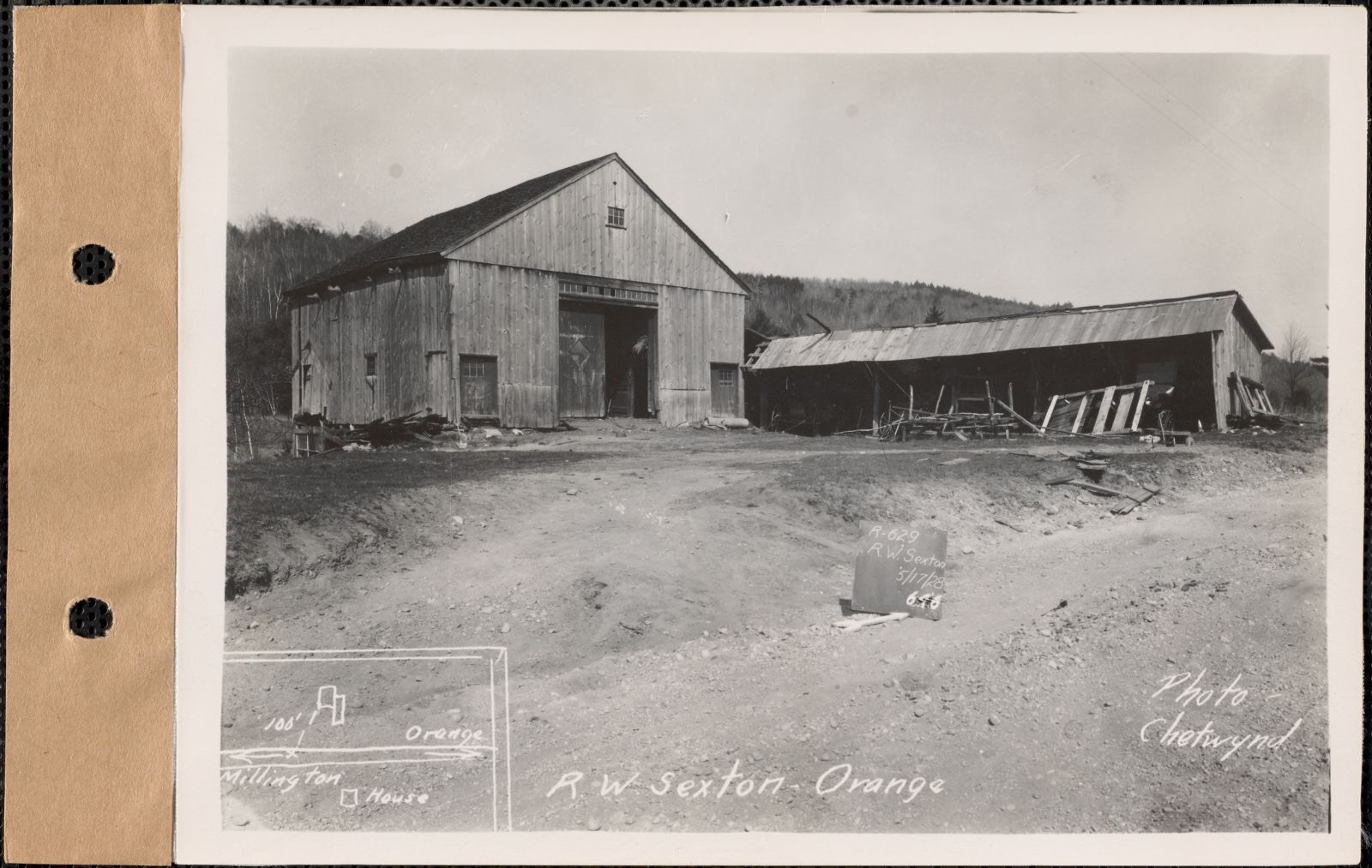 R. W. Sexton, barn, shed, Orange, Mass., May 17, 1928 Parcel no. 629, Massachusetts Archives - undated