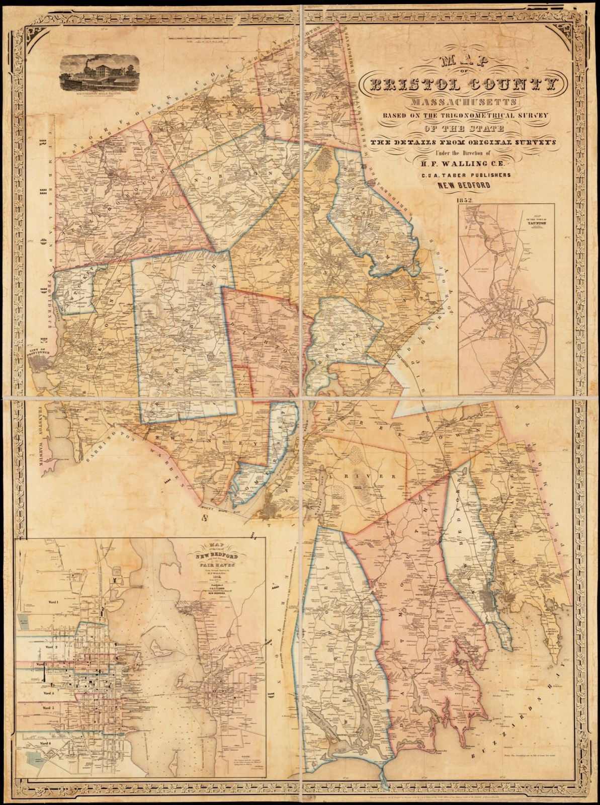 Map of Bristol County Massachusetts based on the trigonometrical survey of the state, Boston Public Library - undated