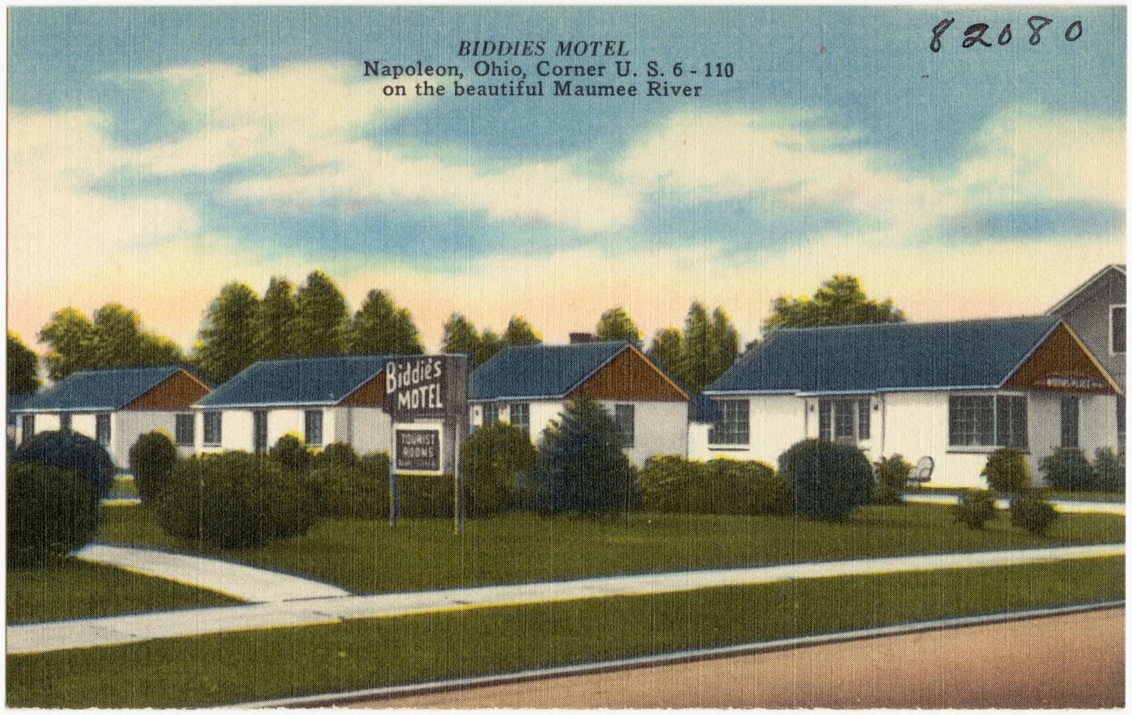 Biddies Motel, Napoleon, Ohio, corner U.S. 6 -- 110 on the beautiful Maumee River, Boston Public Library - undated