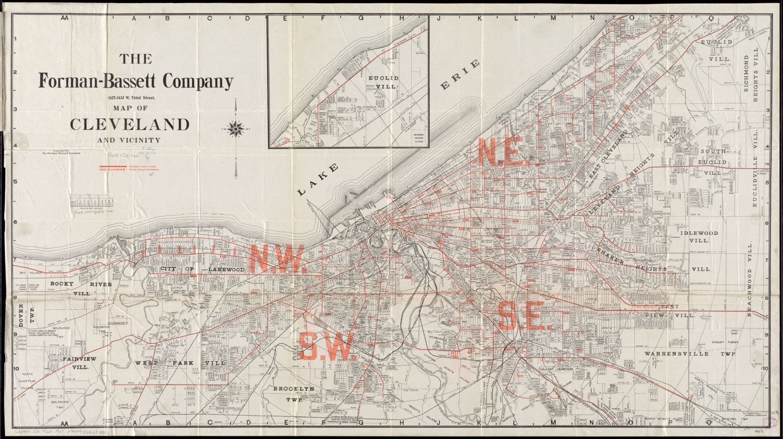 Map of Cleveland and vicinity, Boston Public Library - undated