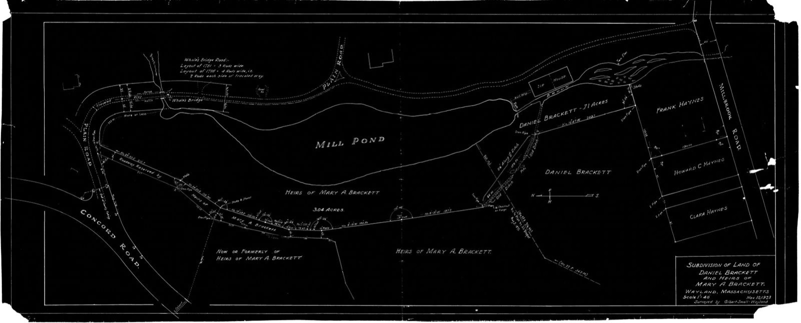Subdivision of land of Daniel Brackett and heirs of Mary A. Brackett, Wayland, Massachusetts, 1923, Wayland Free Public Library - undated