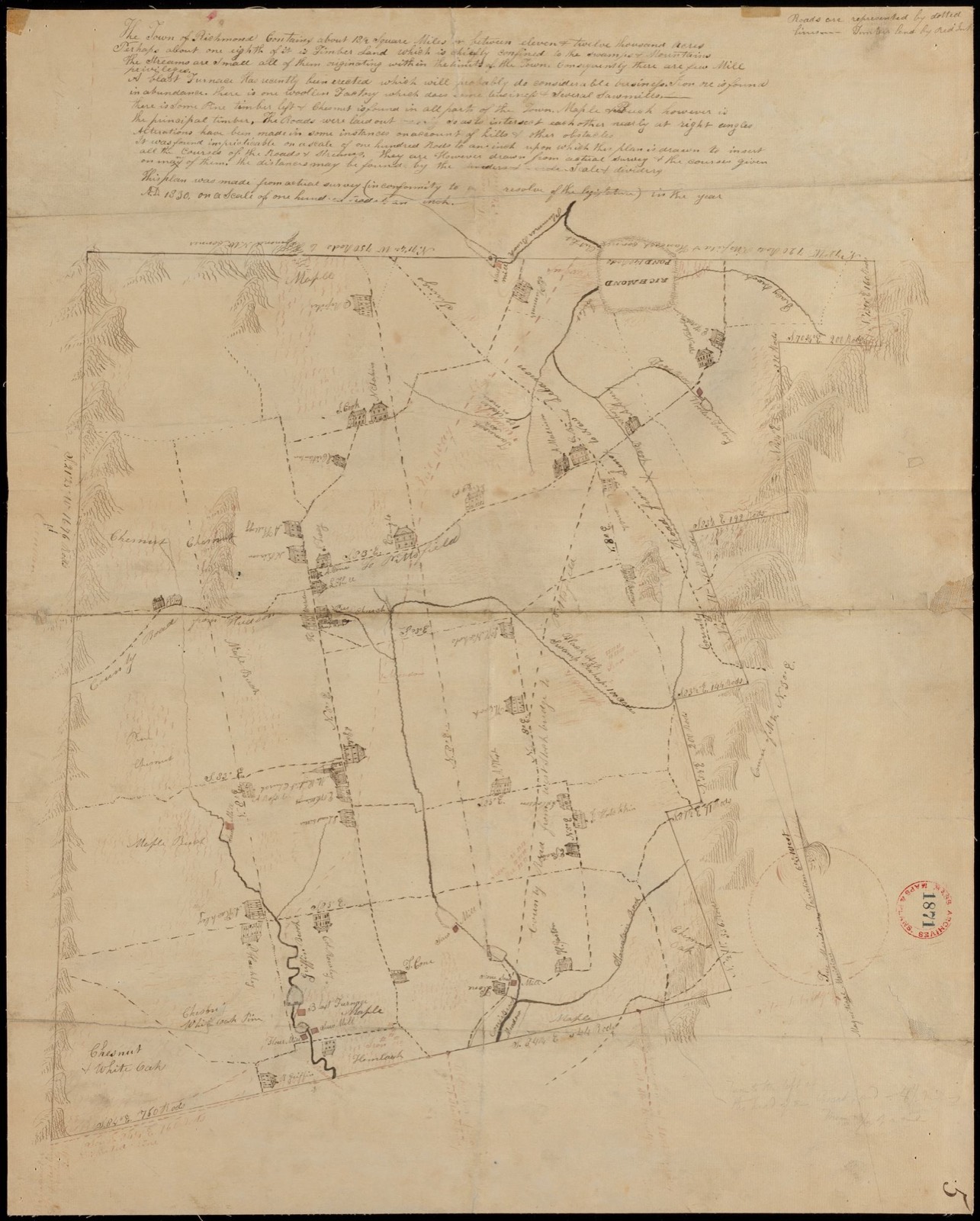 Plan of Richmond, surveyor's name not given, dated 1830, Massachusetts Archives - undated