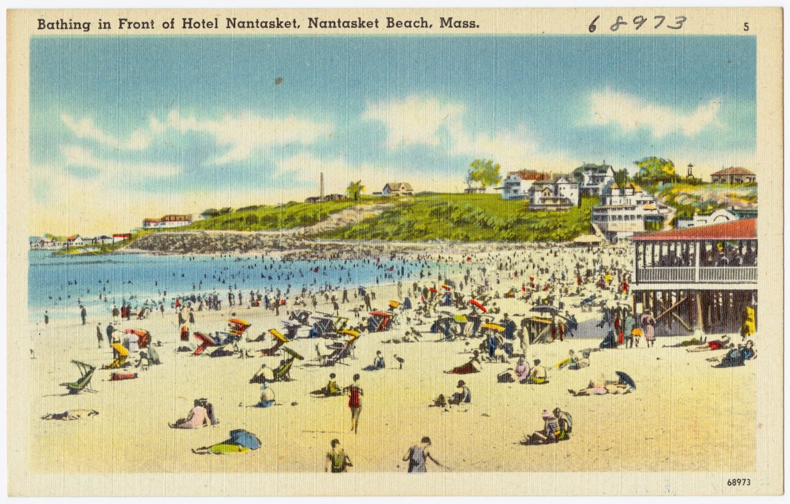 Bathing in front of Hotel Nantasket, Nantasket Beach, Mass., Boston Public Library - undated