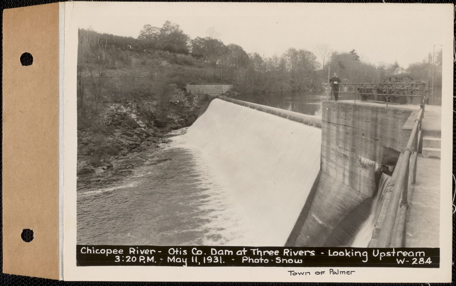 Chicopee River, Otis Co., dam at Three Rivers, looking upstream, Palmer, Mass., 3:20 PM (E.D.S.T.), May 11, 1931, Massachusetts Archives - undated