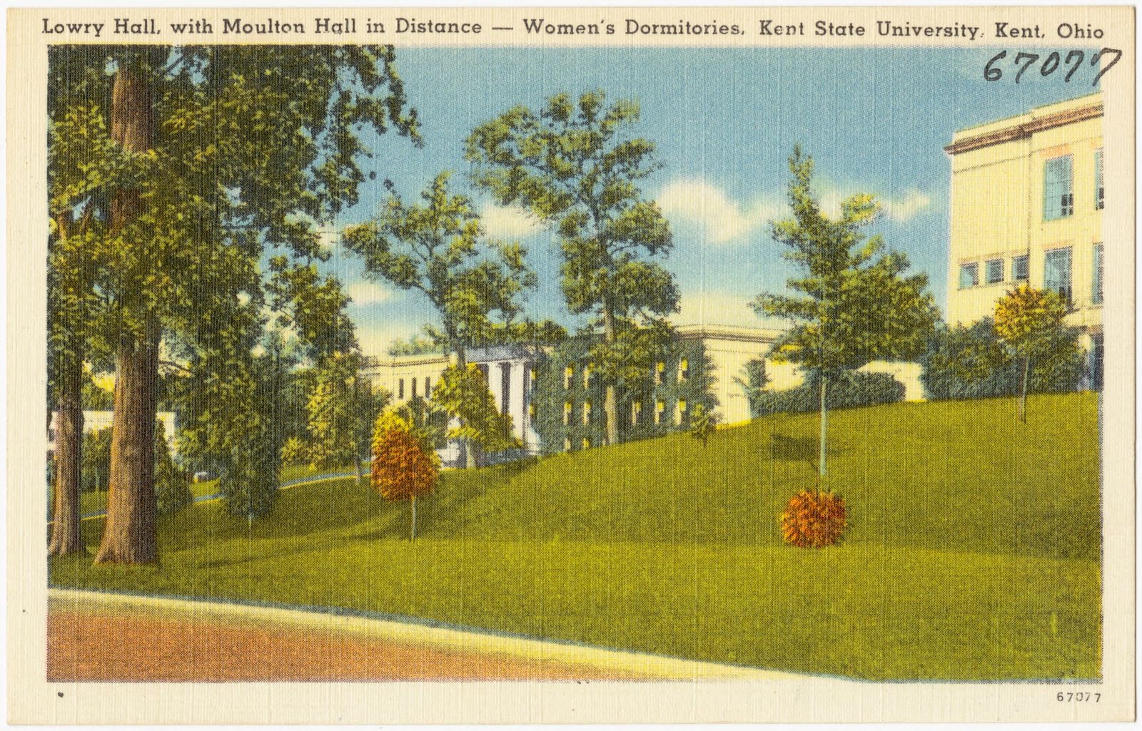 Lowry Hall, with Moulton Hall in distance -- Women's dormitories, Kent State University, Kent, Ohio, Boston Public Library - undated