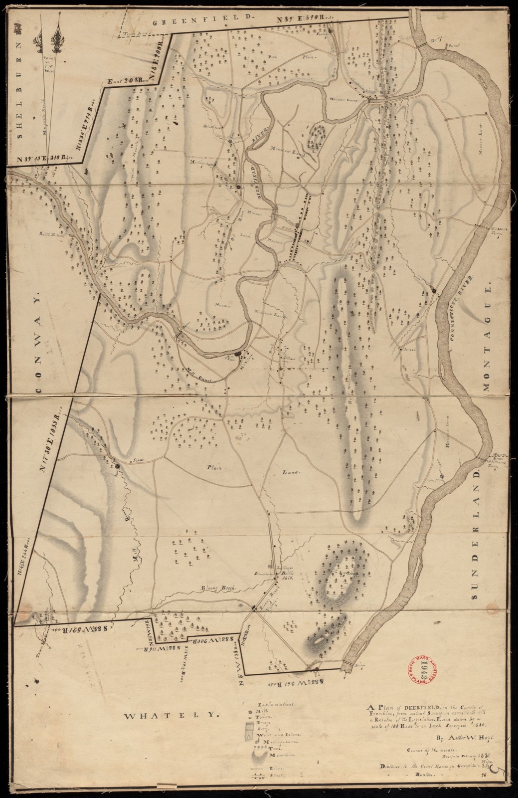 Plan of Deerfield made by Arthur W. Hoyt, dated 1830, Massachusetts Archives - undated