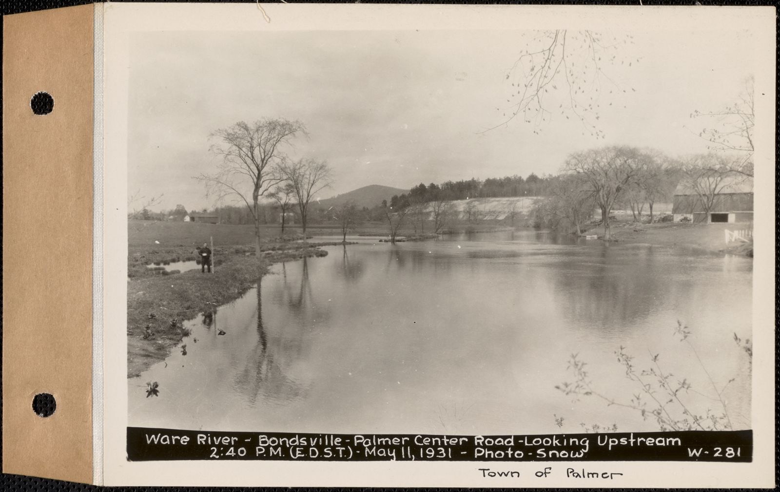Ware River, Bondsville, Palmer Center Road, looking upstream, Bondsville, Palmer, Mass., 2:40 PM (E.D.S.T.), May 11, 1931, Massachusetts Archives - undated