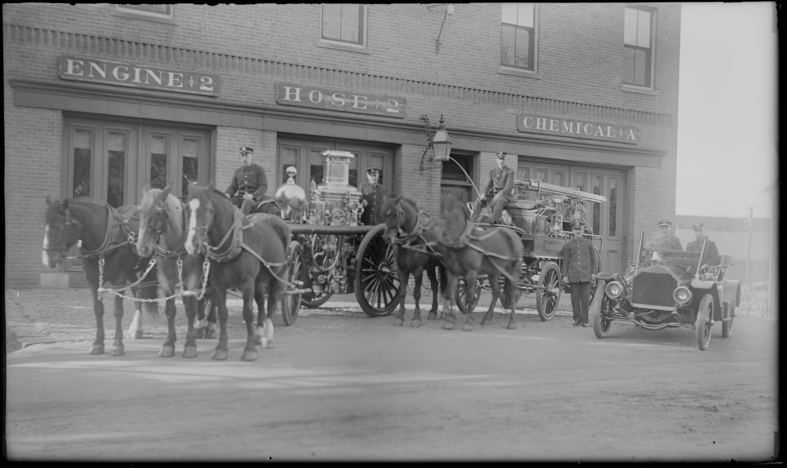 Early Fire Units in front of Fire House, Newton, Historic Newton - undated