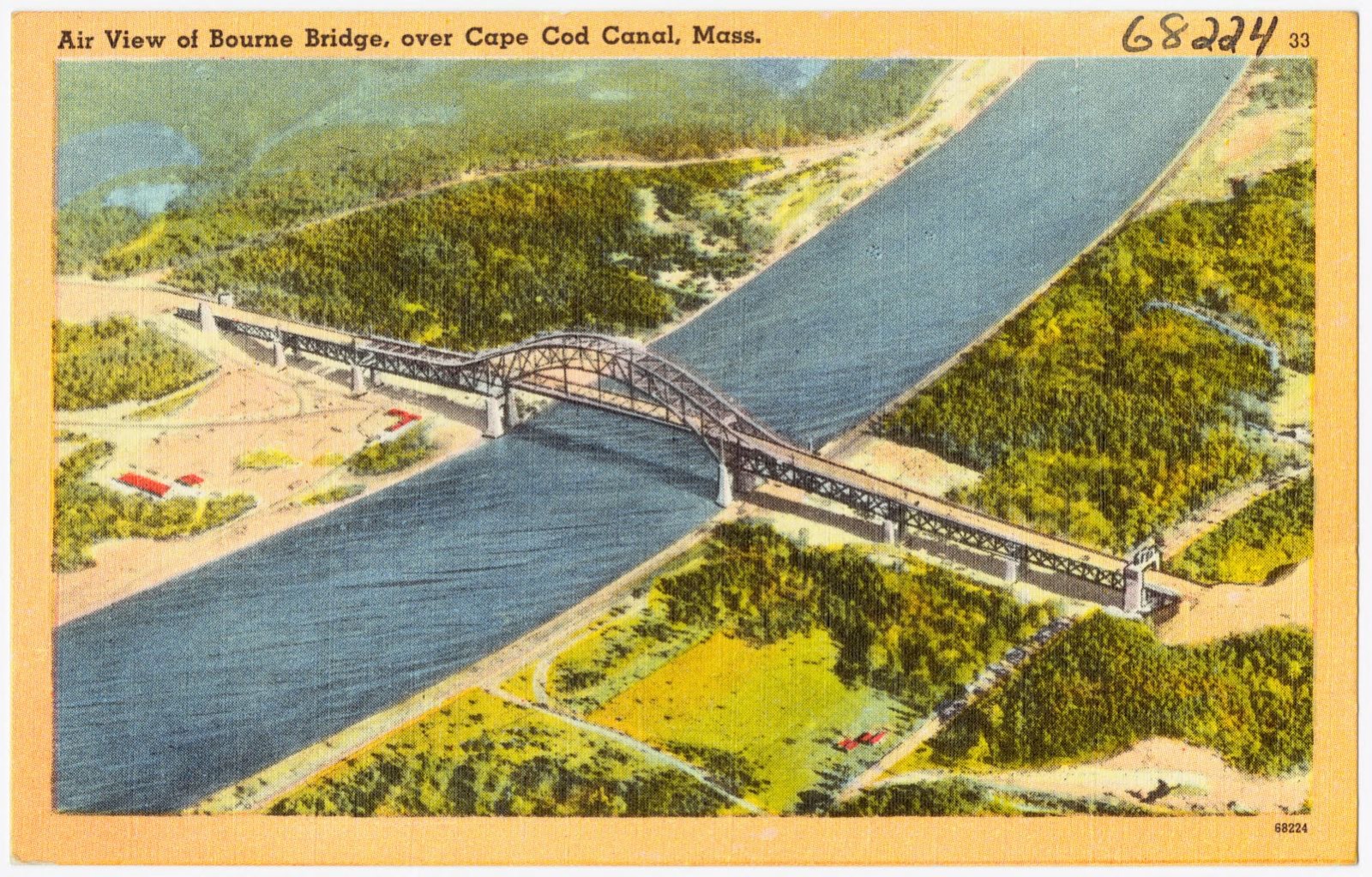 Air view of Bourne Bridge, over Cape Cod Canal, Mass., Boston Public Library - undated