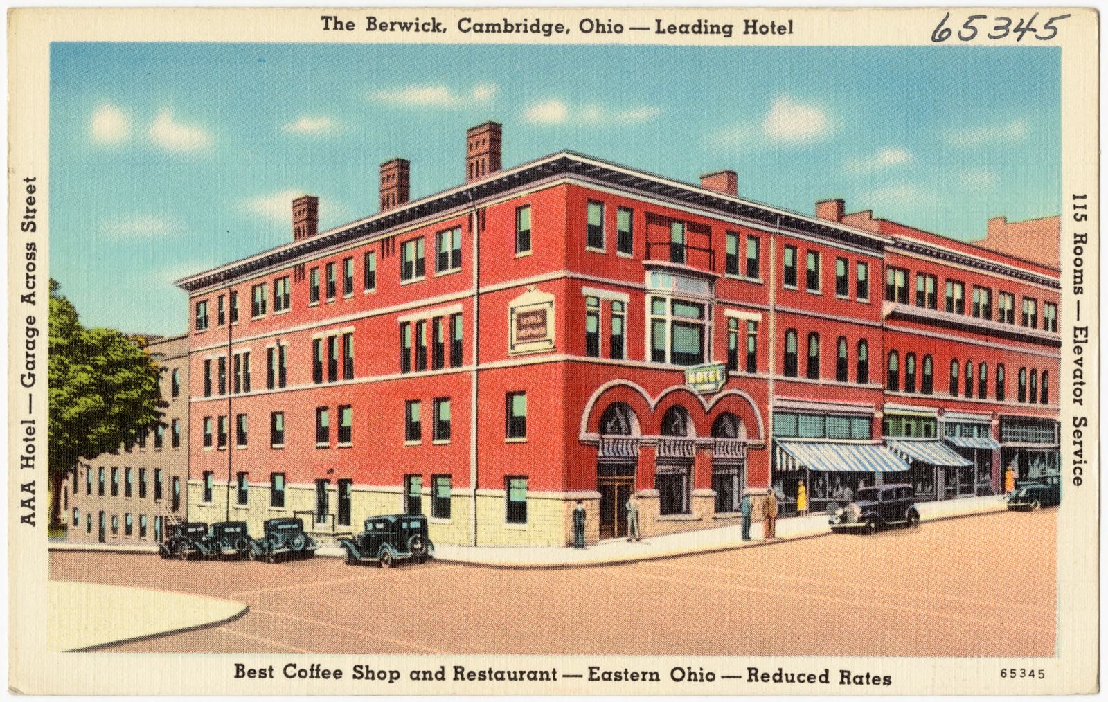 The Berwick, Cambridge, Ohio -- Leading Hotel, best coffee shop and restaurant -- East Ohio -- reduced rates, Boston Public Library - undated