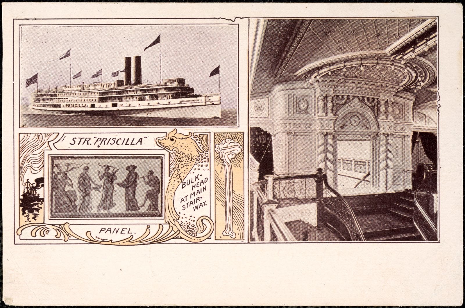 Str. Priscilla, bulkhead at main stairway, Fall River Public Library - undated
