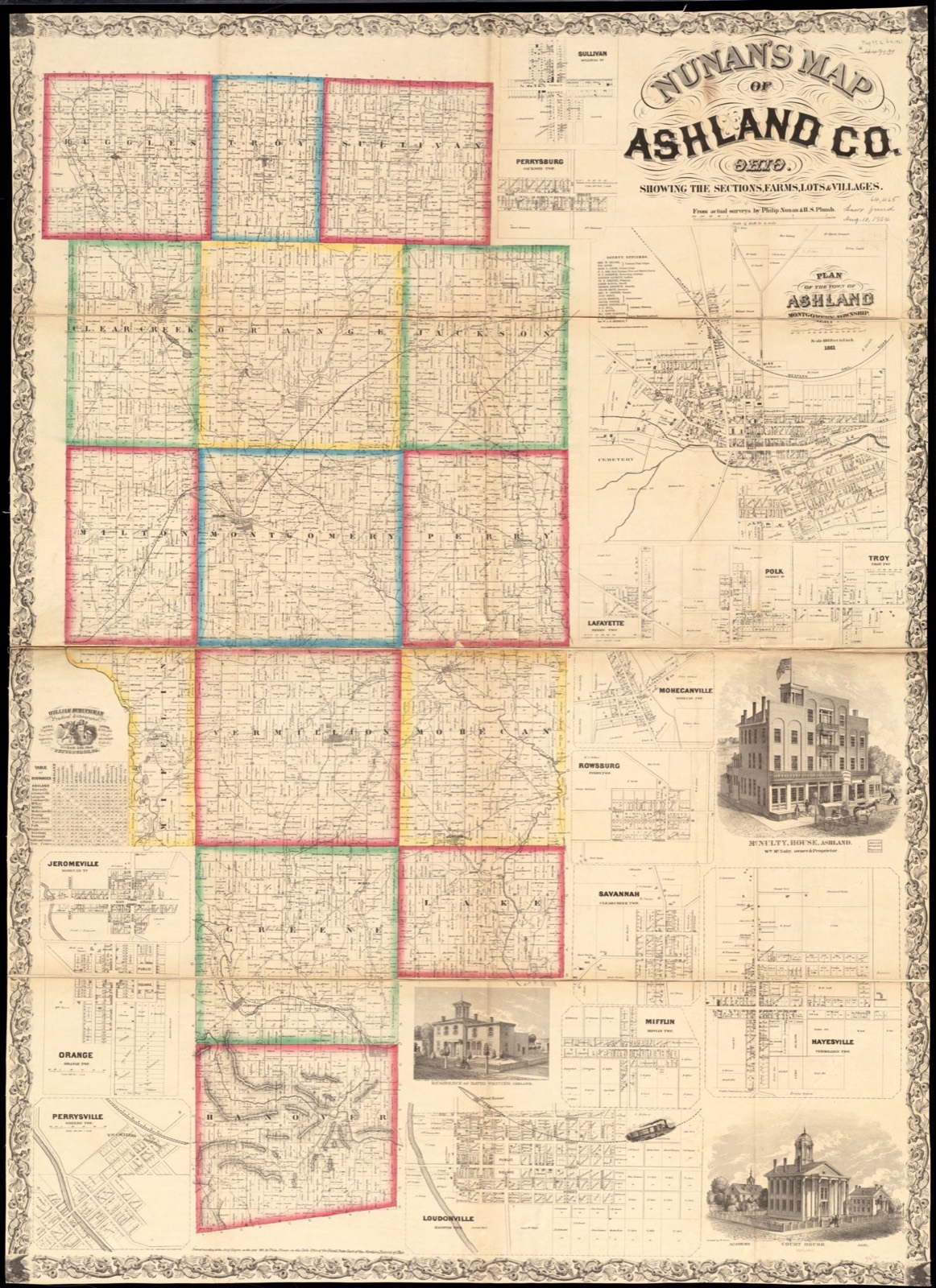 Nunan's map of Ashland Co., Ohio showing the sections, farms, lots, & villages, Boston Public Library - undated