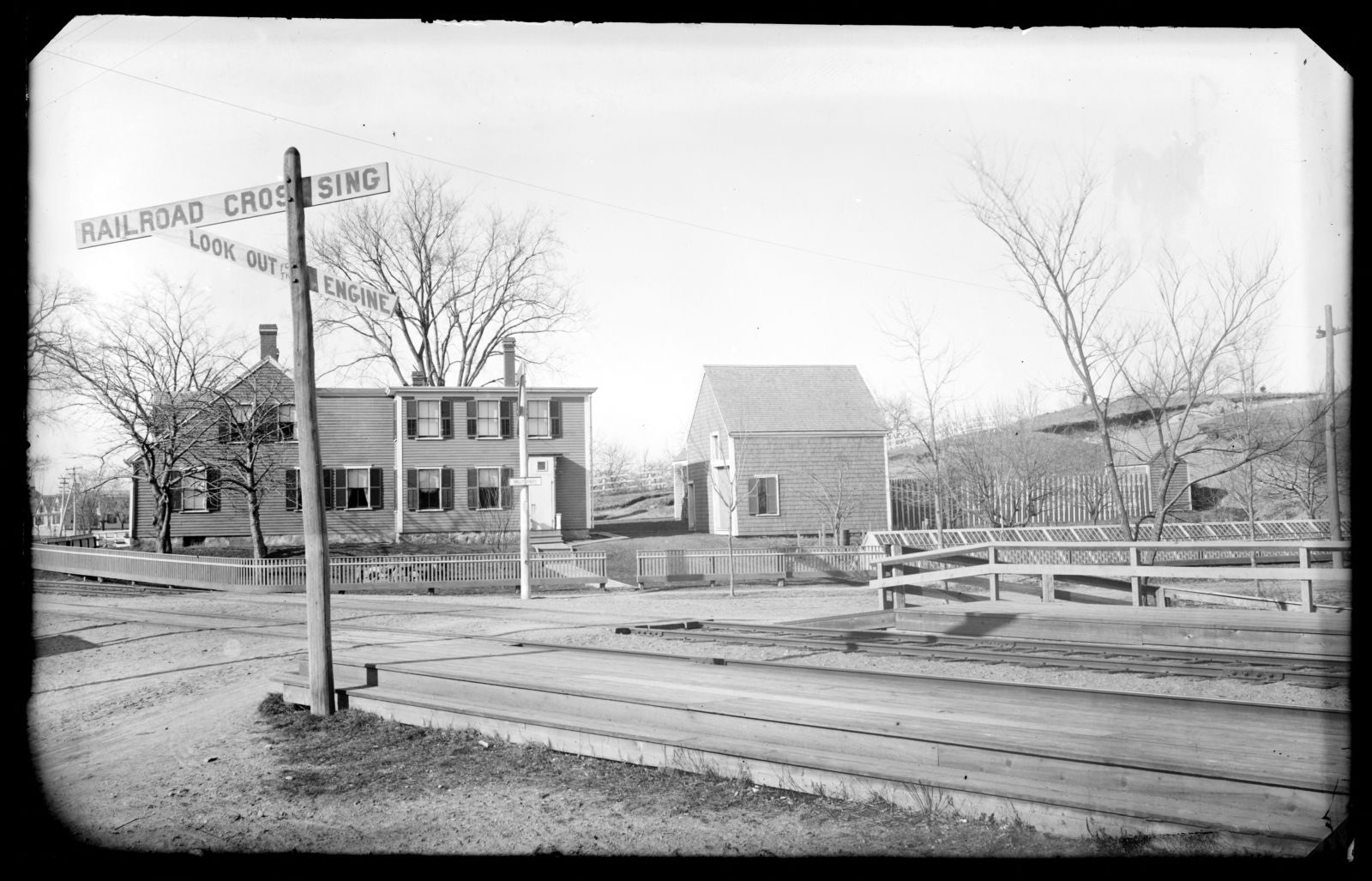 Railroad Crossing, Corner West and Fort Hill Streets, Hingham Public Library - undated
