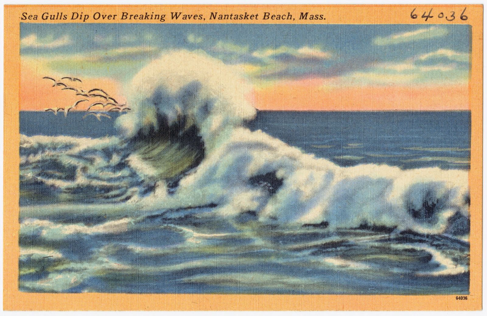 Sea Gulls dip over breaking waves, Nantasket Beach, Mass., Boston Public Library - undated