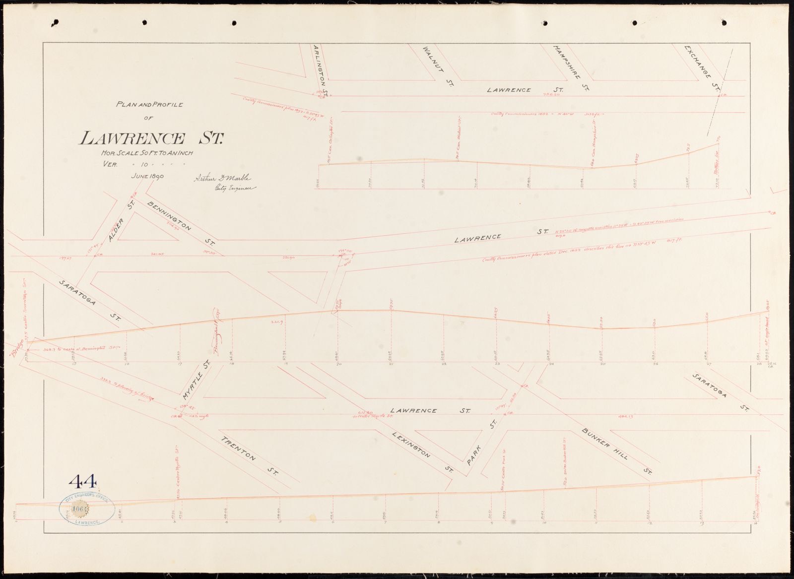 Plan and profile of Lawrence St., Lawrence Public Library - undated