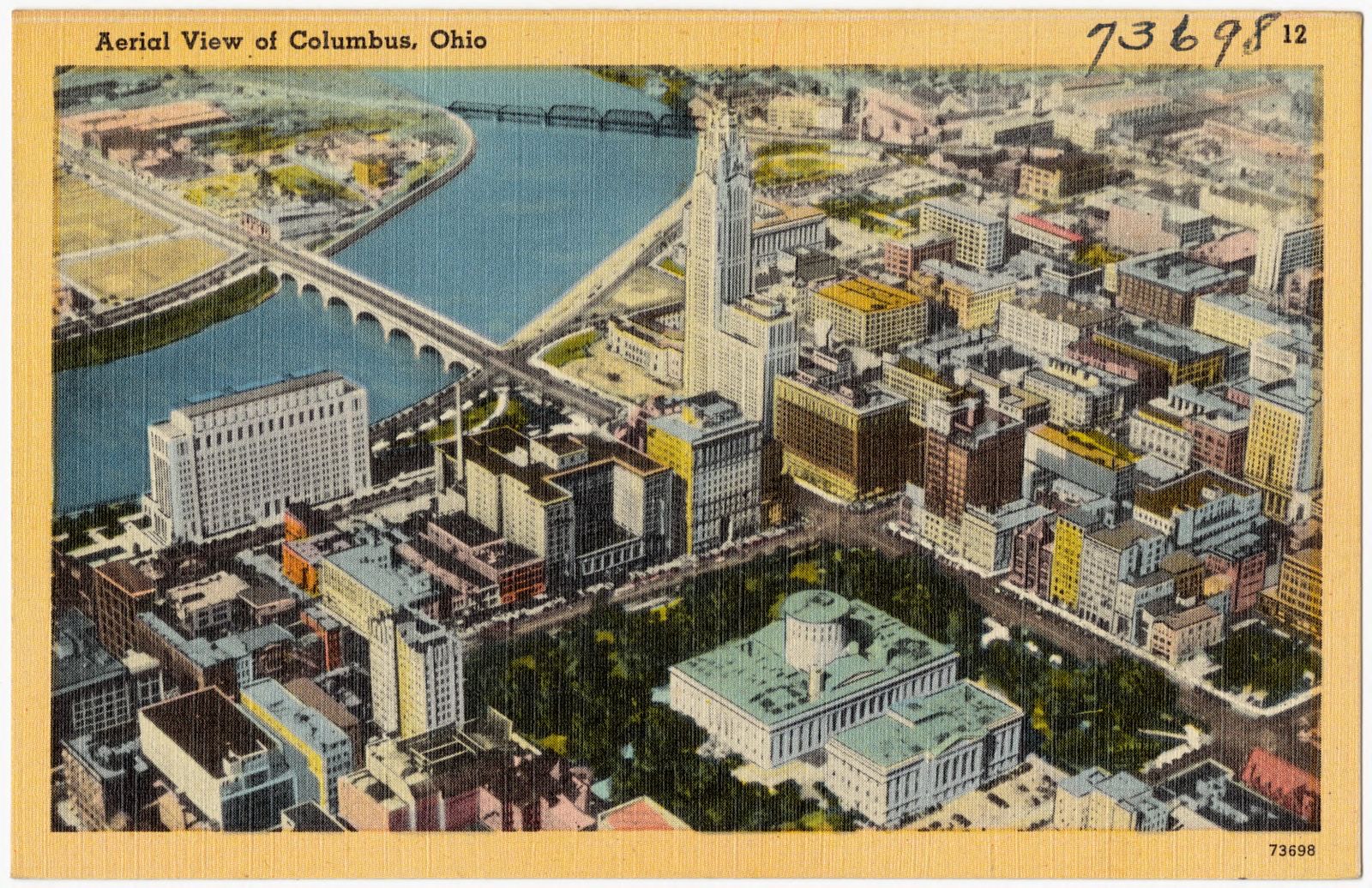 Aerial view of Columbus, Ohio, Boston Public Library - undated