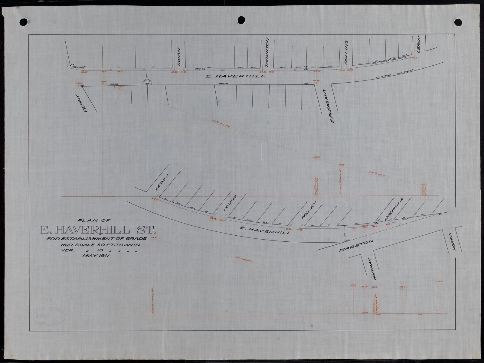 Plan of E. Haverhill St. for establishment of grade, Lawrence Public Library - undated