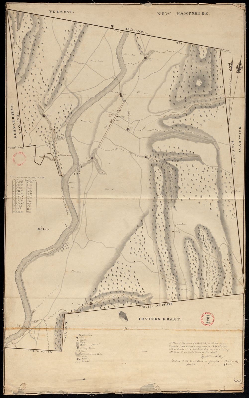 Plan of Northfield made by Arthur W. Hoyt, dated 1830, Massachusetts Archives - undated