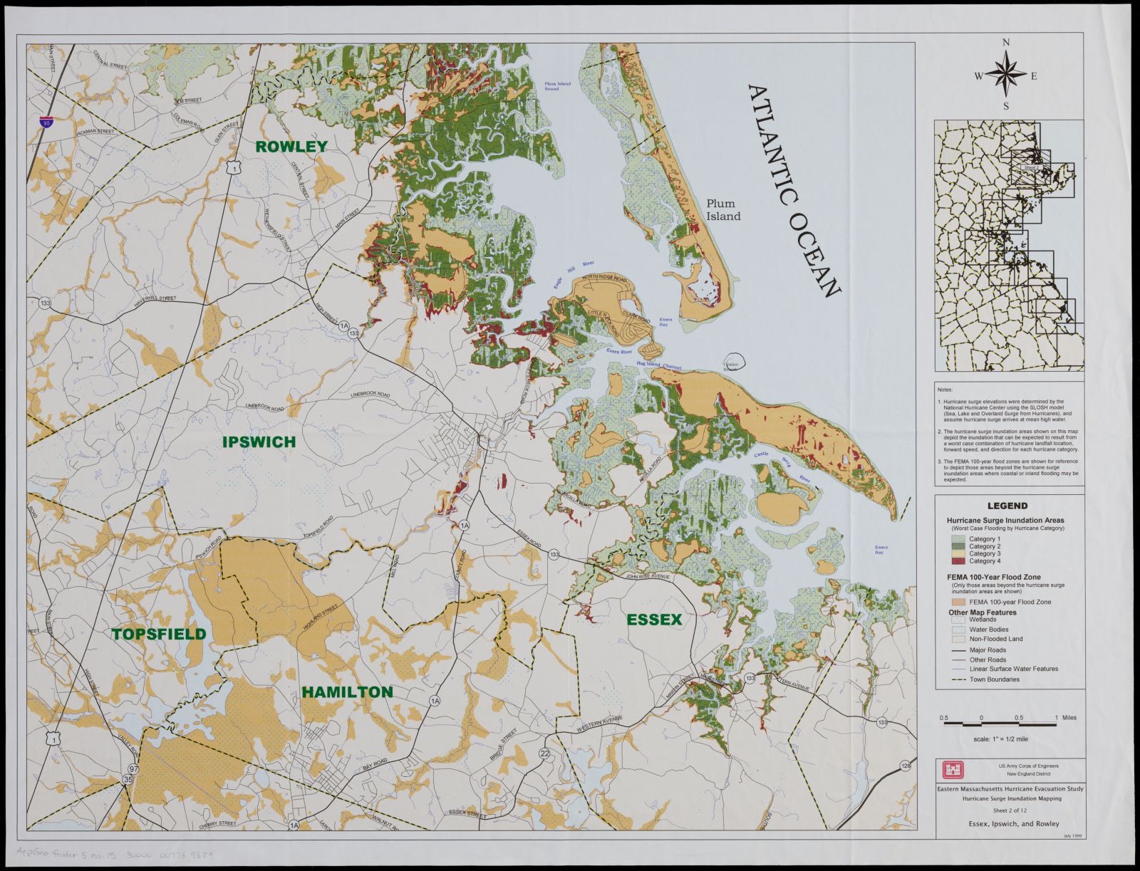 Eastern Massachusetts hurricane evacuation study hurricane surge inundation mapping, Boston Public Library - undated