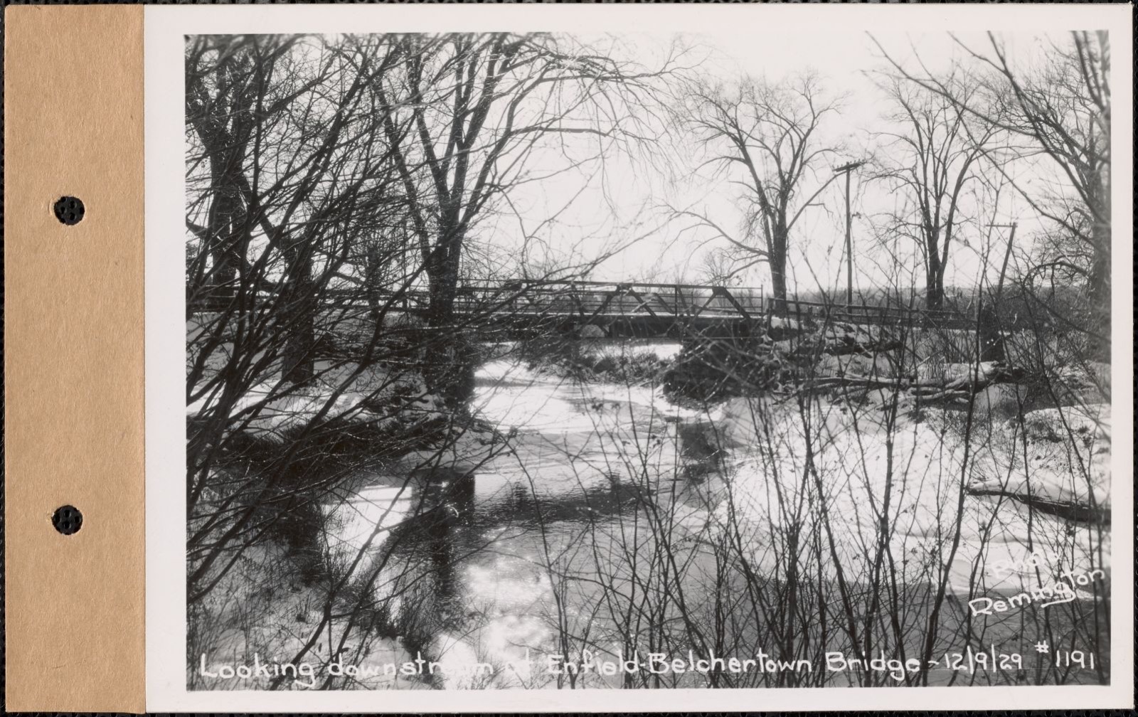 Looking downstream at Enfield-Belchertown bridge, Mass., Dec. 9, 1929, Massachusetts Archives - undated
