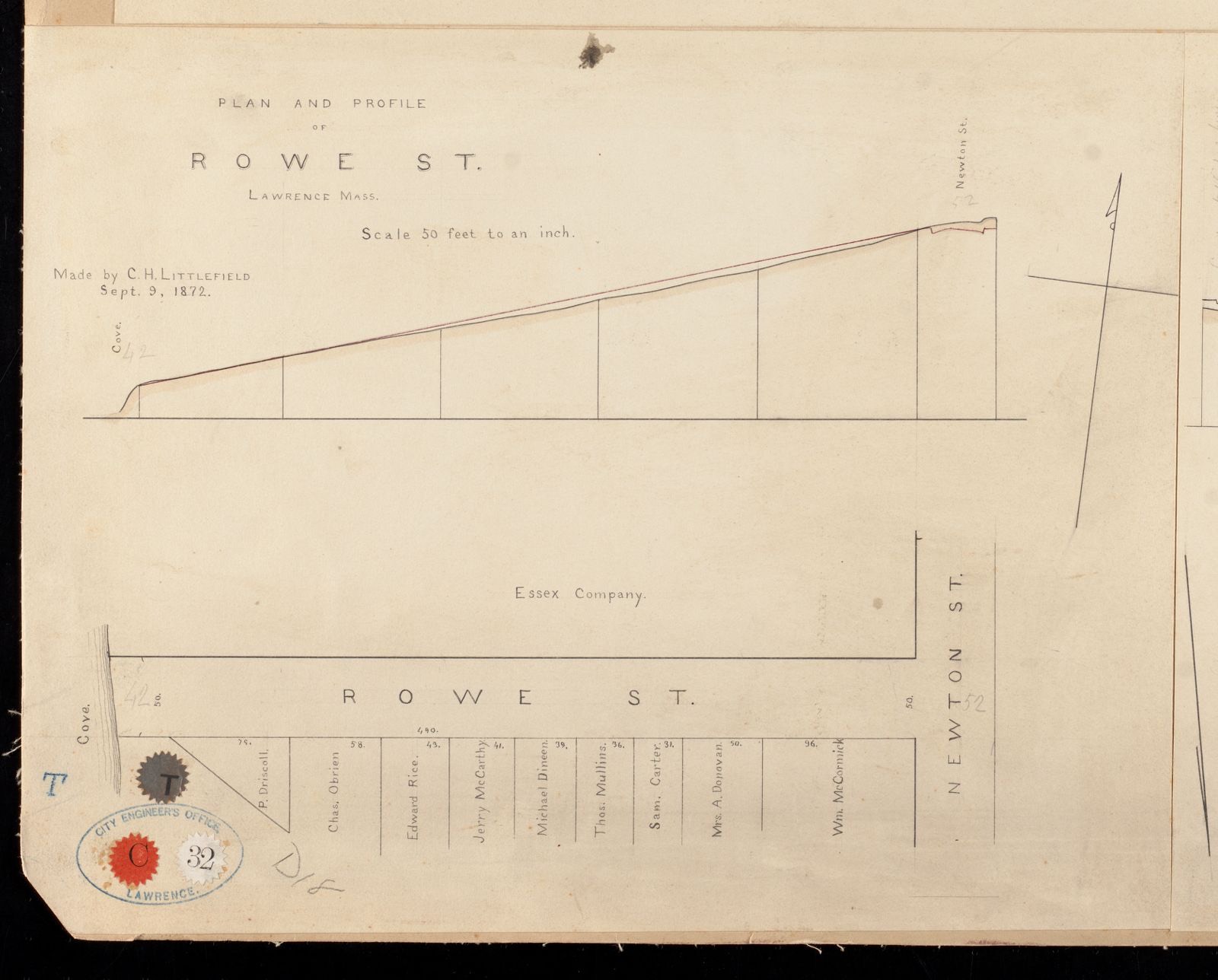 Plan and profile of Rowe St., Lawrence Mass., Lawrence Public Library - undated