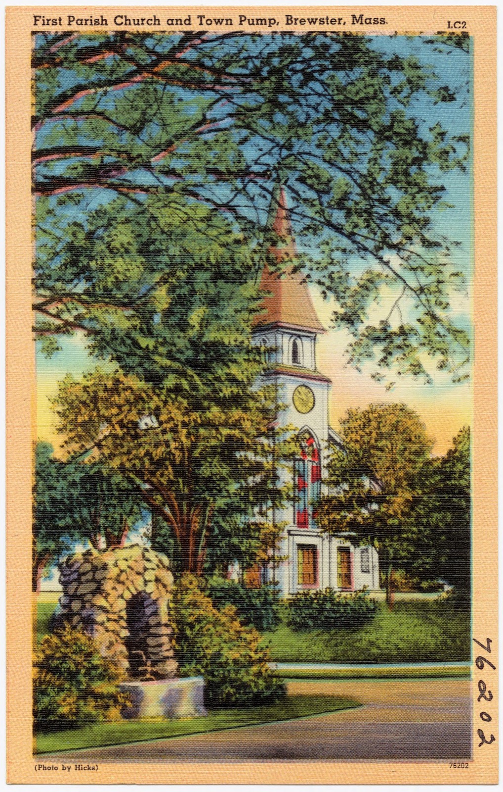 First Parish Church and town pump, Brewster, Mass., Boston Public Library - undated