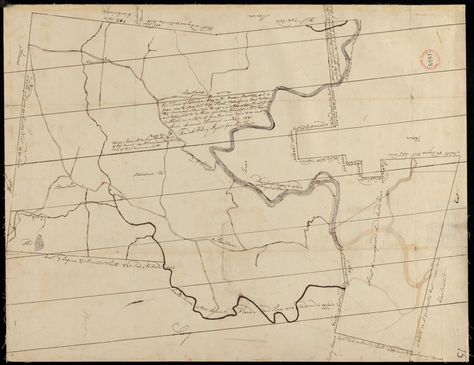 Plan of Florida, Massachusetts, made by Levi Leonard, dated 1830, Massachusetts Archives - undated