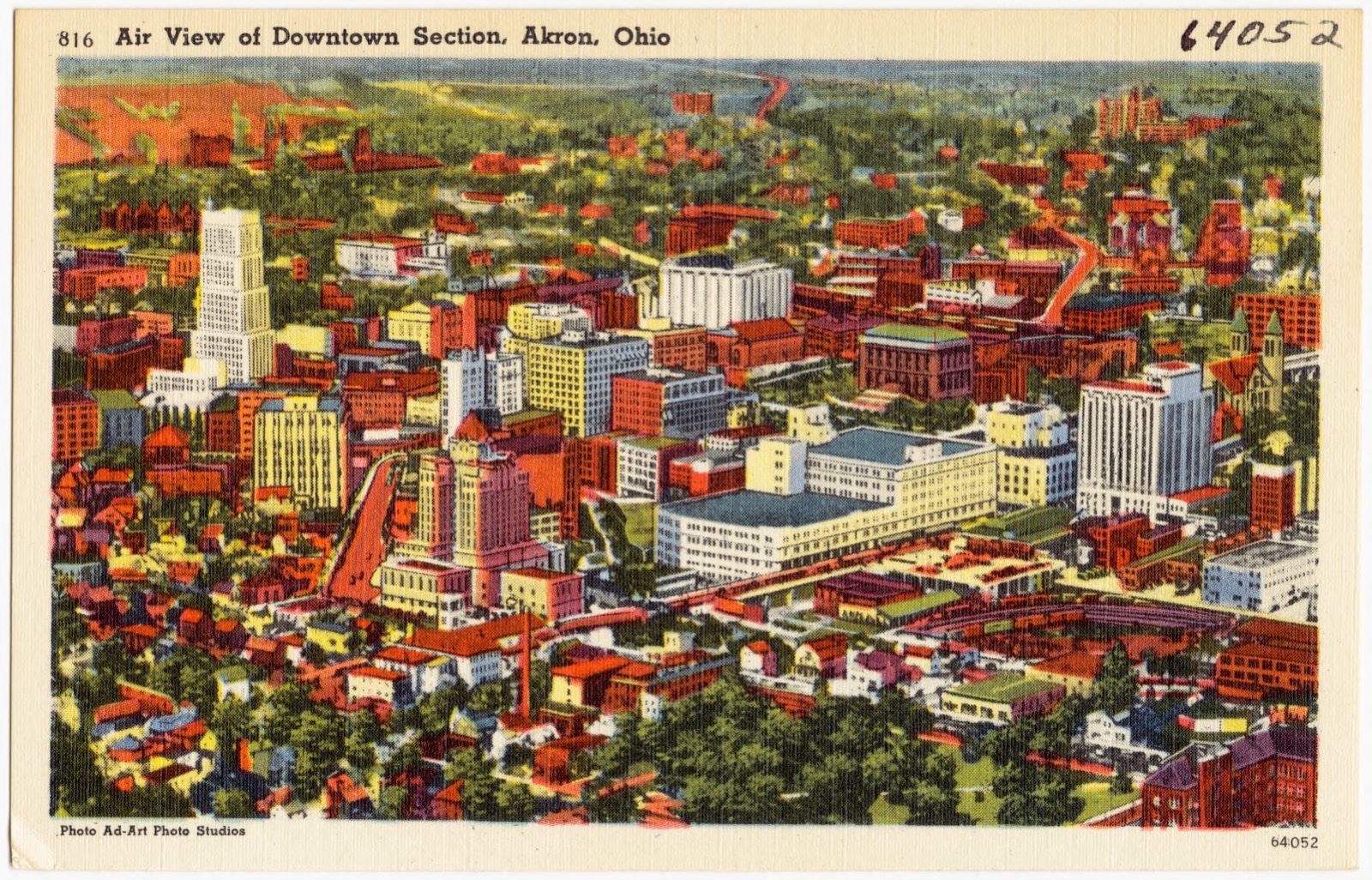 Air view of Downtown section, Akron, Ohio, Boston Public Library - undated