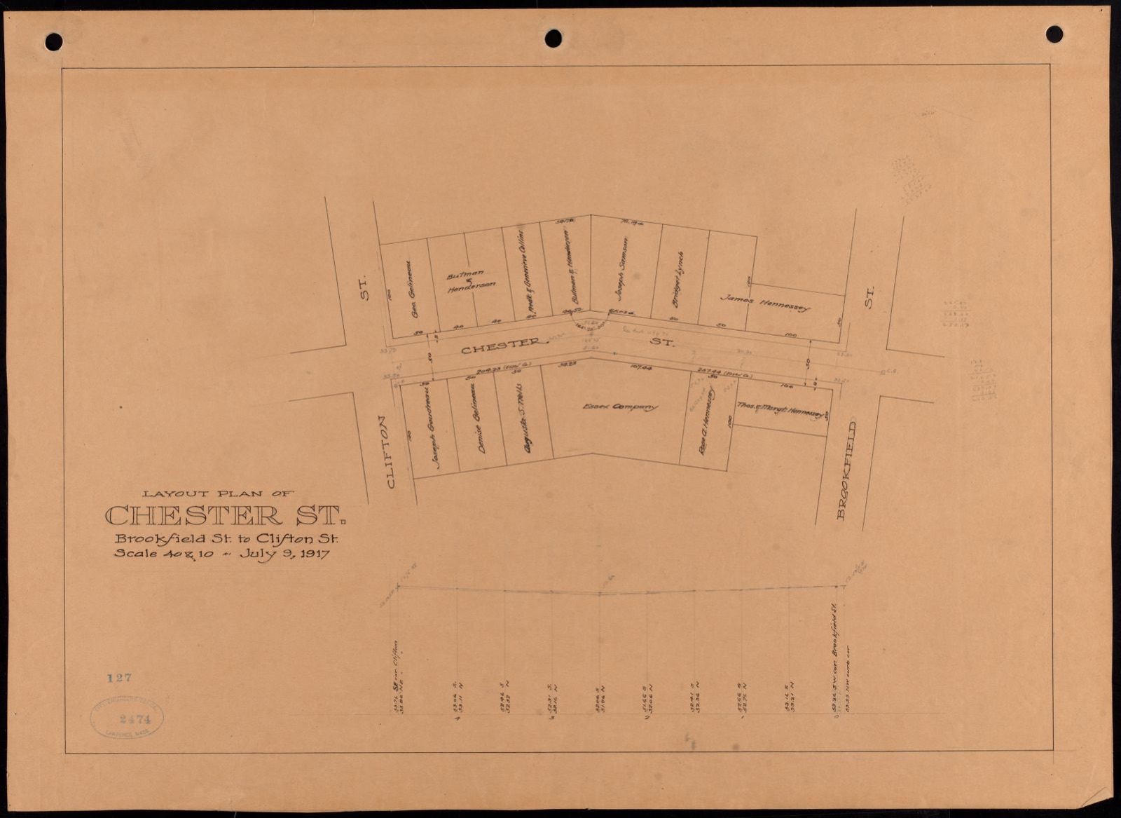Layout plan of Chester St., Brookfield St. to Clifton St., Lawrence Public Library - undated