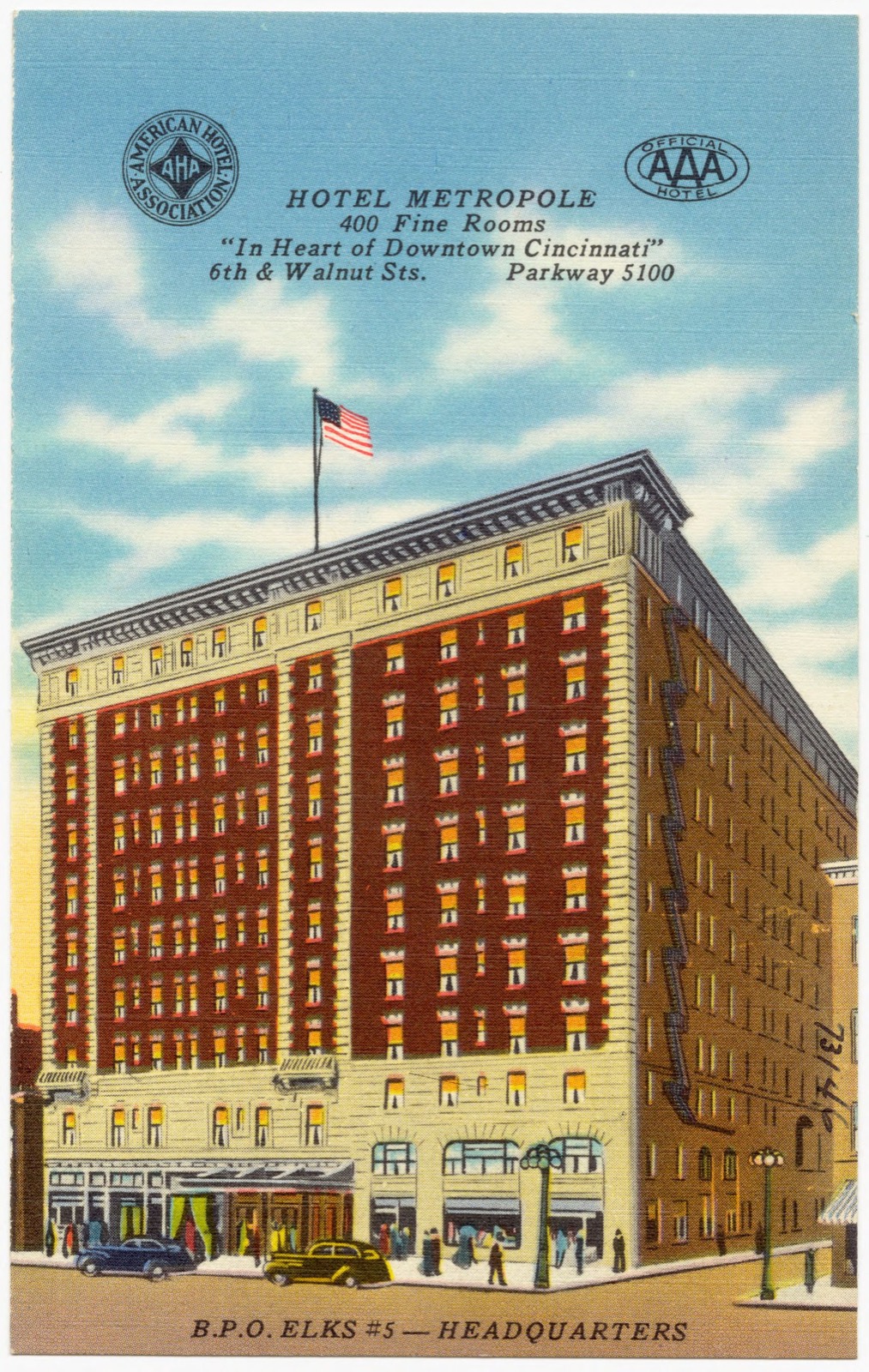 Hotel Metropole, 400 fine rooms, "In the heart of Downtown Cincinnati", 6th & Walnut Sts., Parkway 5100, Boston Public Library - undated