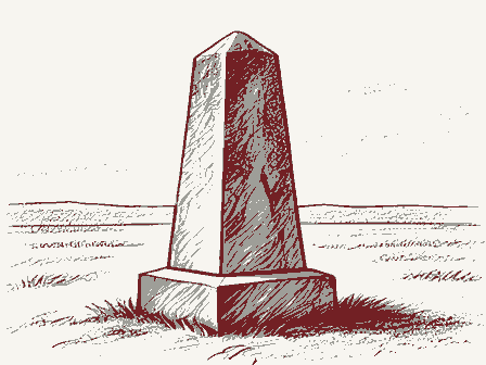 Decorative drawing: a stone memorial obelisk on a green. Not a photograph of this place.