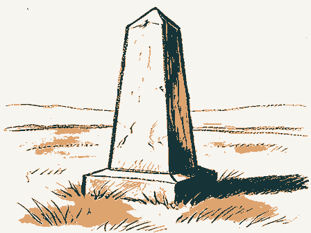 Decorative drawing: a stone memorial obelisk on a green. Not a photograph of this place.