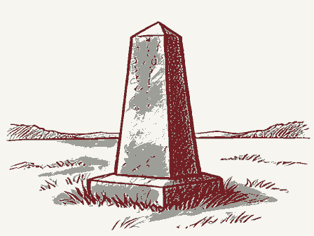 Decorative drawing: a stone memorial obelisk on a green. Not a photograph of this place.