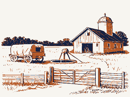 Decorative drawing: open farmland. Not a photograph of this place.
