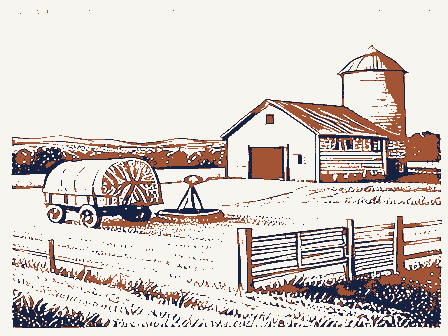 Decorative drawing: open farmland. Not a photograph of this place.