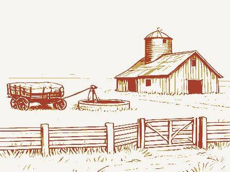Decorative drawing: open farmland. Not a photograph of this place.