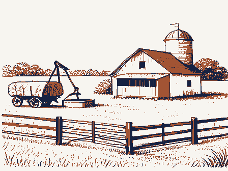 Decorative drawing: open farmland. Not a photograph of this place.