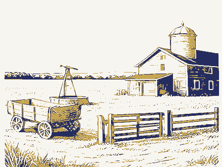 Decorative drawing: open farmland. Not a photograph of this place.