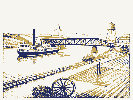 Decorative drawing: a county panorama. Not a photograph of this place.
