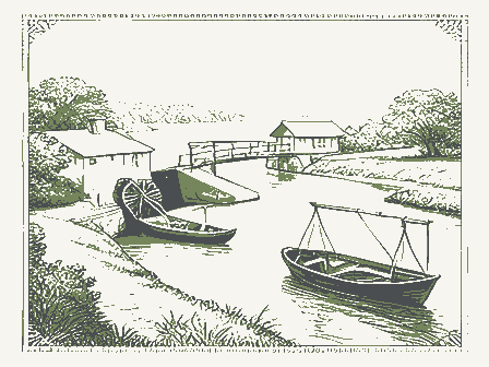 Decorative drawing: a river bend. Not a photograph of this place.