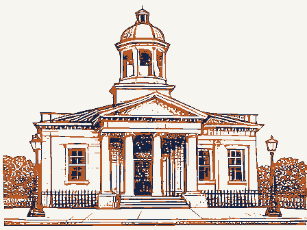 Decorative drawing: a nineteenth-century public building. Not a photograph of this place.