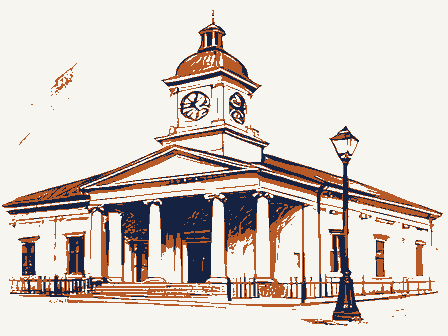 Decorative drawing: a nineteenth-century public building. Not a photograph of this place.