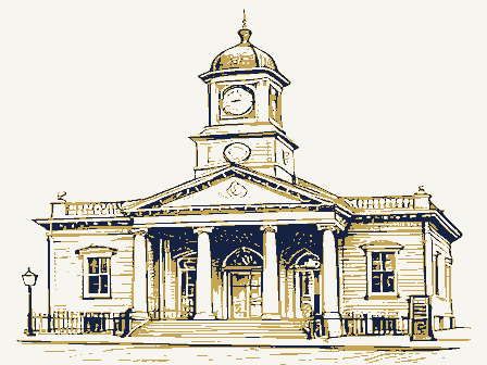 Decorative drawing: a nineteenth-century public building. Not a photograph of this place.