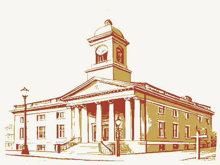 Decorative drawing: a nineteenth-century public building. Not a photograph of this place.