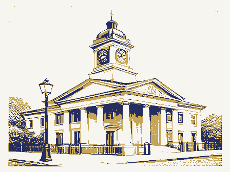 Decorative drawing: a nineteenth-century public building. Not a photograph of this place.